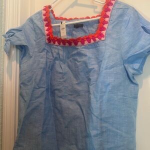Talbots Light Blue Blouse with Pink Trim